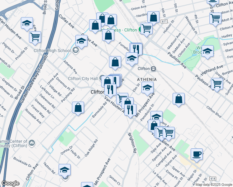 map of restaurants, bars, coffee shops, grocery stores, and more near 847 Clifton Avenue in Clifton