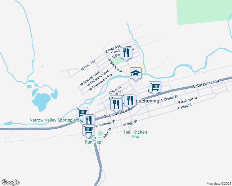 map of restaurants, bars, coffee shops, grocery stores, and more near 80 Rhume Street in Nesquehoning