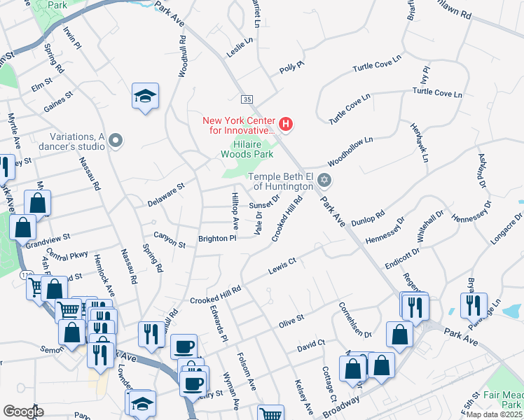 map of restaurants, bars, coffee shops, grocery stores, and more near 6 Clearfield Place in Huntington