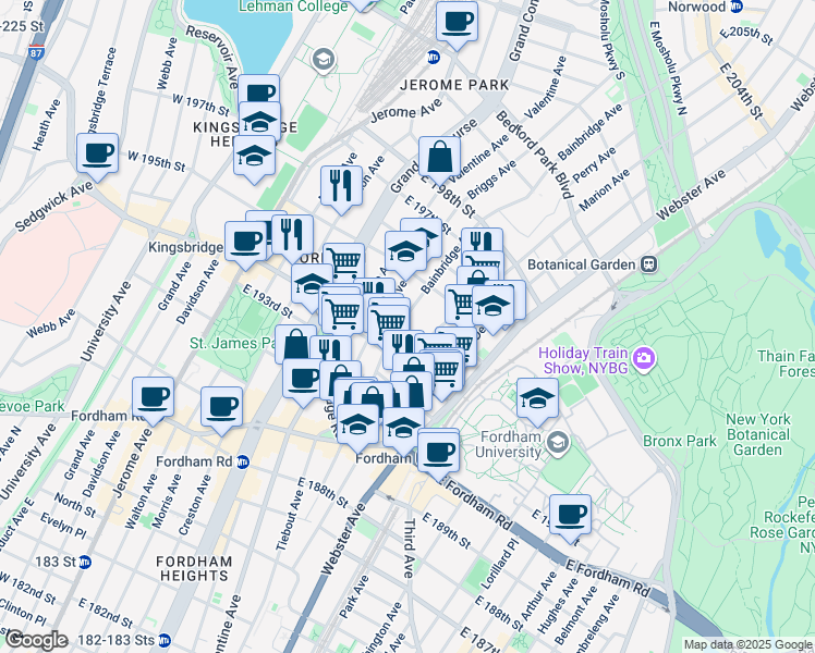 map of restaurants, bars, coffee shops, grocery stores, and more near 2684 Briggs Avenue in Bronx