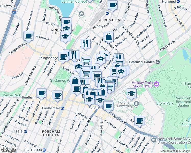 map of restaurants, bars, coffee shops, grocery stores, and more near 2684 Briggs Avenue in Bronx