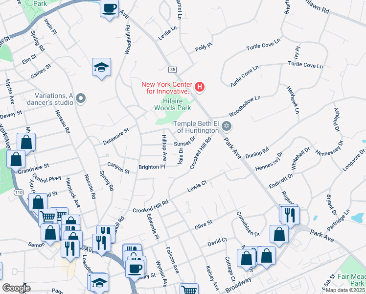 map of restaurants, bars, coffee shops, grocery stores, and more near 6 Clearfield Place in Huntington