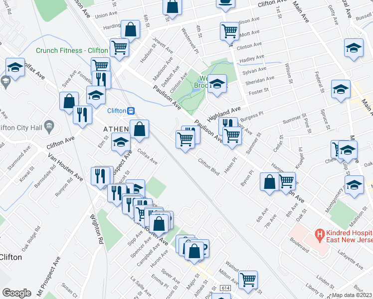 map of restaurants, bars, coffee shops, grocery stores, and more near 744 Highland Avenue in Clifton