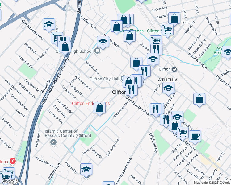 map of restaurants, bars, coffee shops, grocery stores, and more near in Clifton