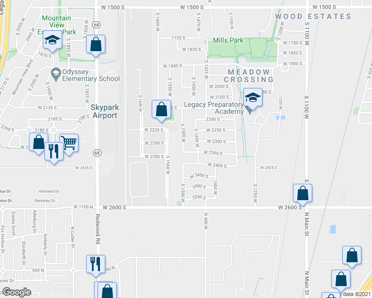map of restaurants, bars, coffee shops, grocery stores, and more near 2337 South 1500 West in Woods Cross