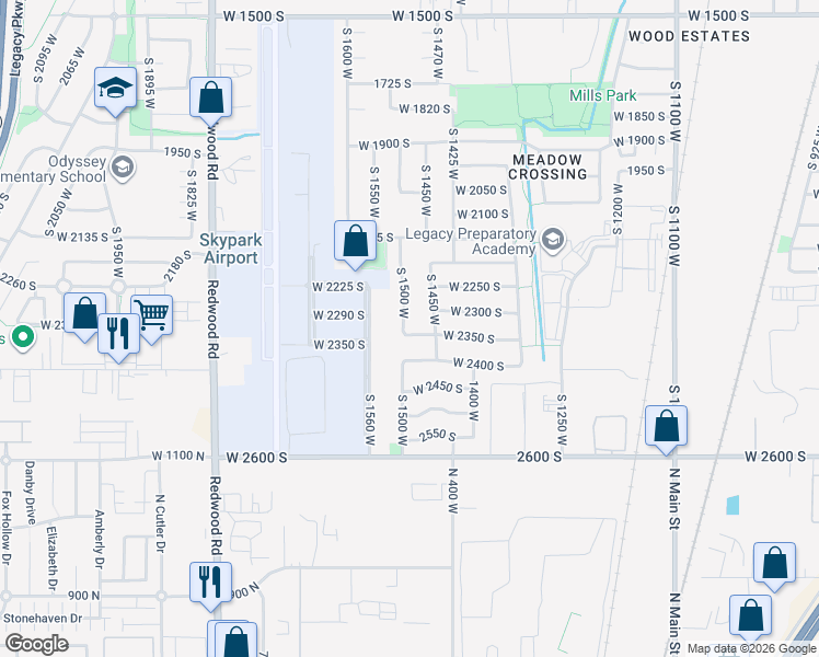 map of restaurants, bars, coffee shops, grocery stores, and more near 2337 South 1500 West in Woods Cross