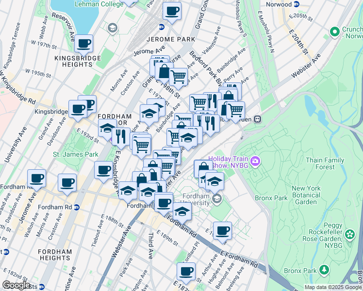 map of restaurants, bars, coffee shops, grocery stores, and more near 2736 Marion Avenue in Bronx