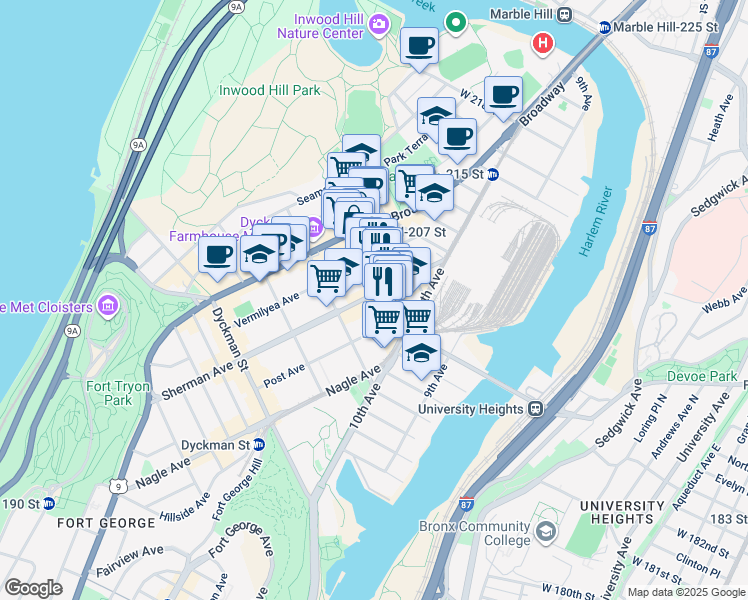 map of restaurants, bars, coffee shops, grocery stores, and more near in New York