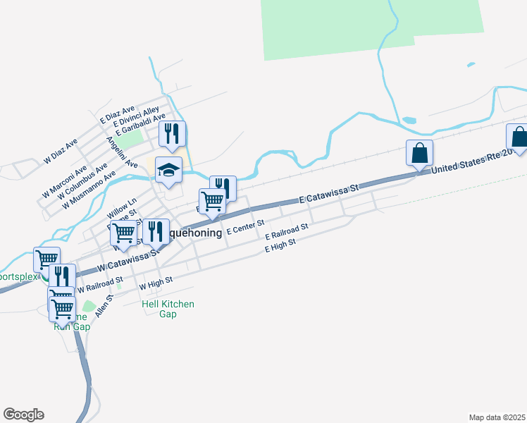 map of restaurants, bars, coffee shops, grocery stores, and more near 202 East Catawissa Street in Nesquehoning