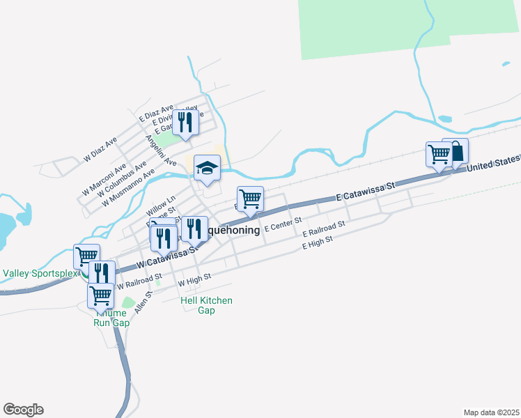 map of restaurants, bars, coffee shops, grocery stores, and more near 125 East Mill Street in Nesquehoning