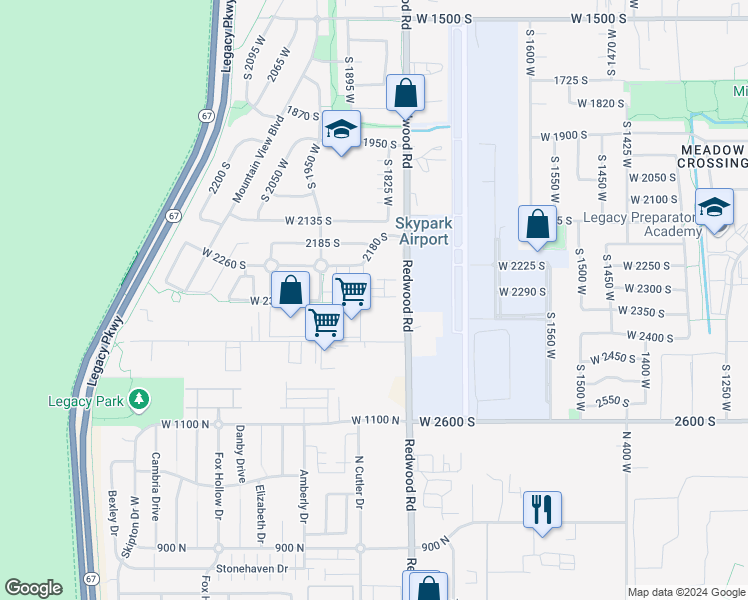 map of restaurants, bars, coffee shops, grocery stores, and more near 1859 West 2300 South in Woods Cross