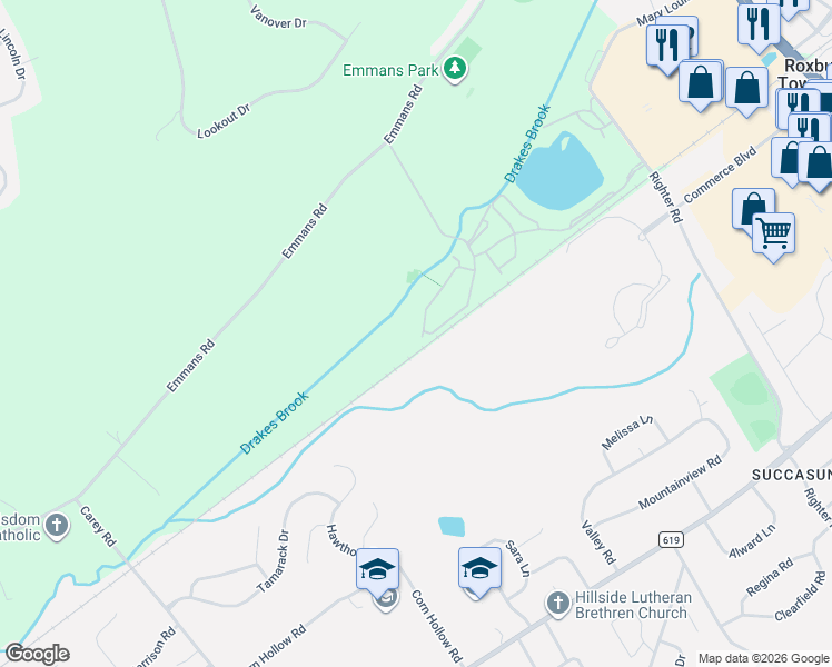 map of restaurants, bars, coffee shops, grocery stores, and more near 130 Whisper Way East in Roxbury Township