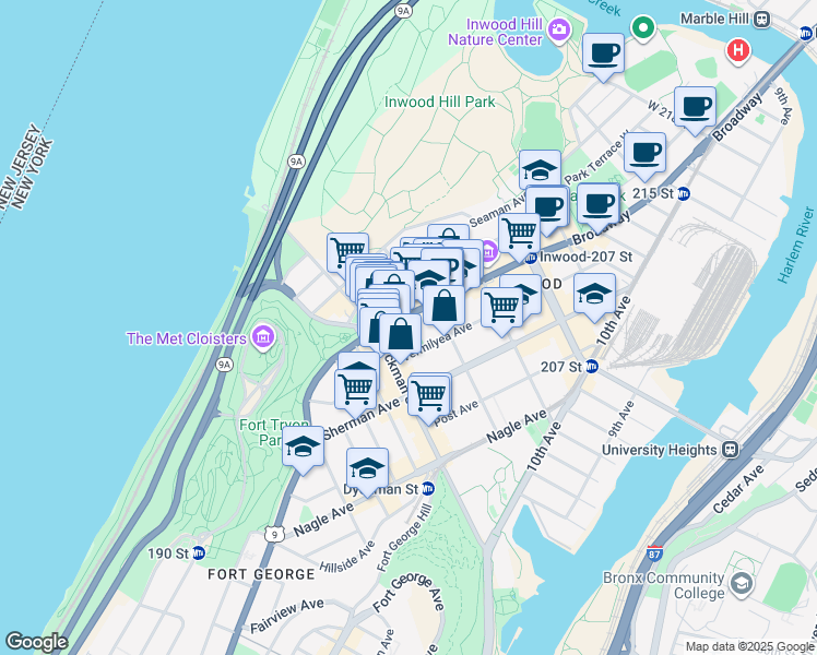 map of restaurants, bars, coffee shops, grocery stores, and more near in New York