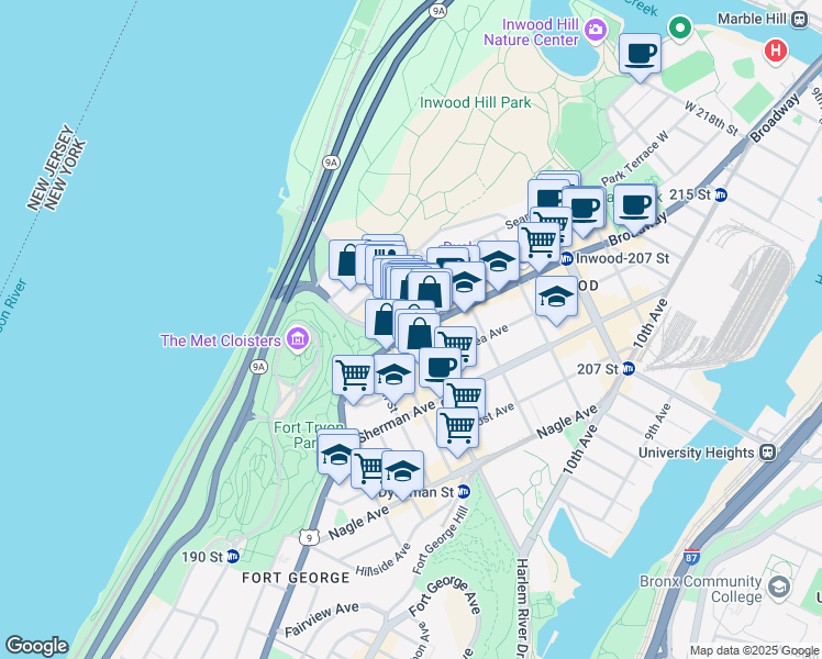 map of restaurants, bars, coffee shops, grocery stores, and more near in New York