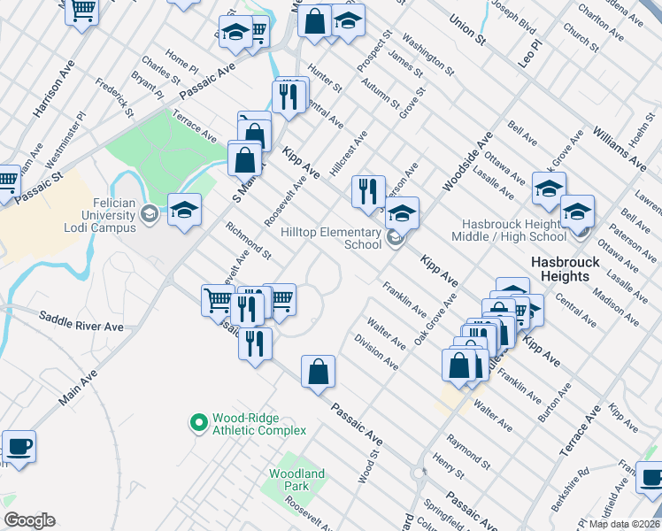 map of restaurants, bars, coffee shops, grocery stores, and more near 144 Norwood Avenue in Lodi