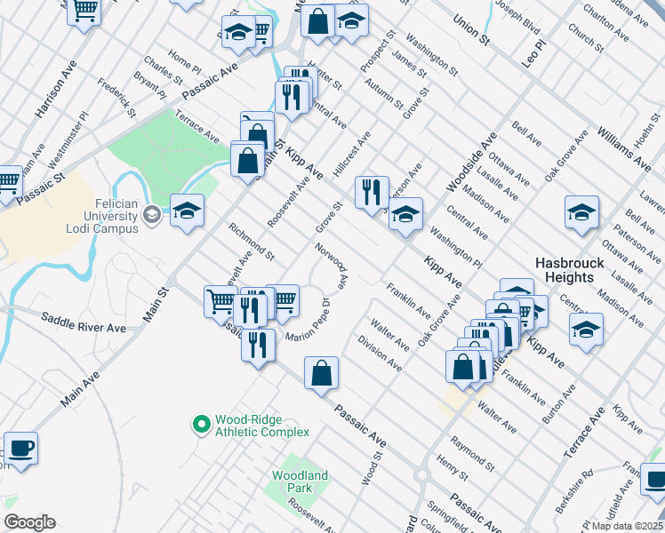 map of restaurants, bars, coffee shops, grocery stores, and more near 144 Norwood Avenue in Lodi