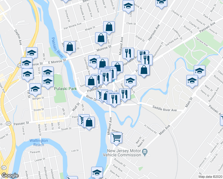map of restaurants, bars, coffee shops, grocery stores, and more near in Garfield