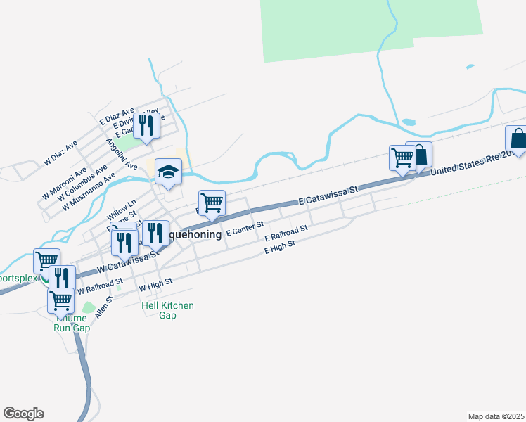 map of restaurants, bars, coffee shops, grocery stores, and more near 202 East Catawissa Street in Nesquehoning