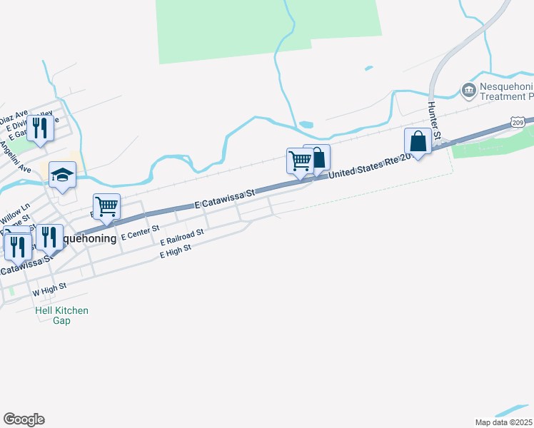 map of restaurants, bars, coffee shops, grocery stores, and more near 564 East Railroad Street in Nesquehoning