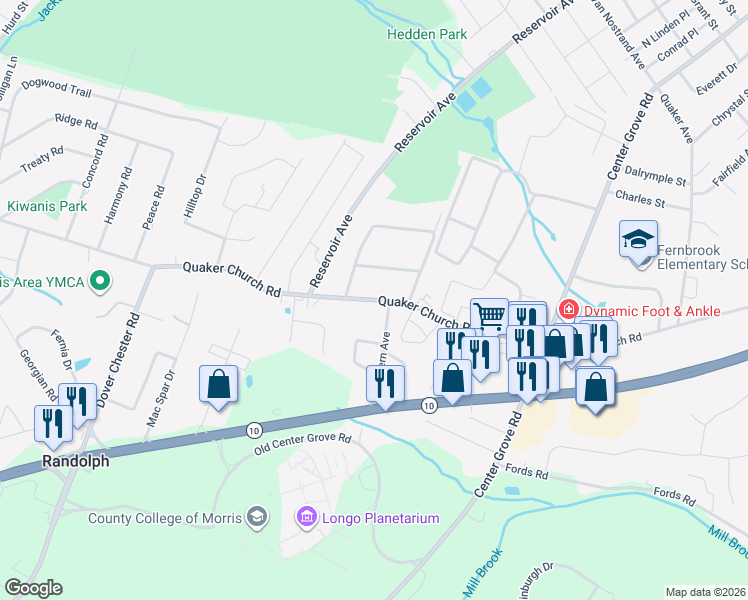 map of restaurants, bars, coffee shops, grocery stores, and more near in Randolph