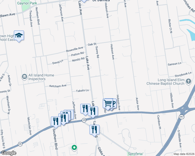 map of restaurants, bars, coffee shops, grocery stores, and more near 14 Pine Street in Saint James