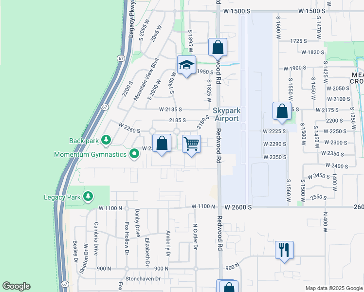 map of restaurants, bars, coffee shops, grocery stores, and more near 1933 West 2295 South in Woods Cross