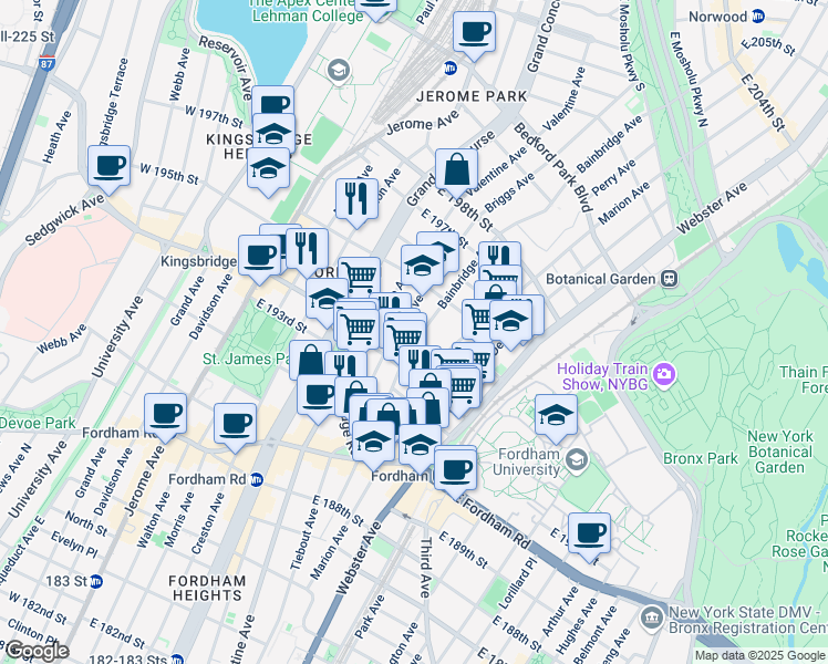 map of restaurants, bars, coffee shops, grocery stores, and more near 2684 Briggs Avenue in Bronx