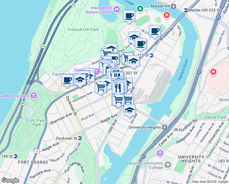 map of restaurants, bars, coffee shops, grocery stores, and more near in New York