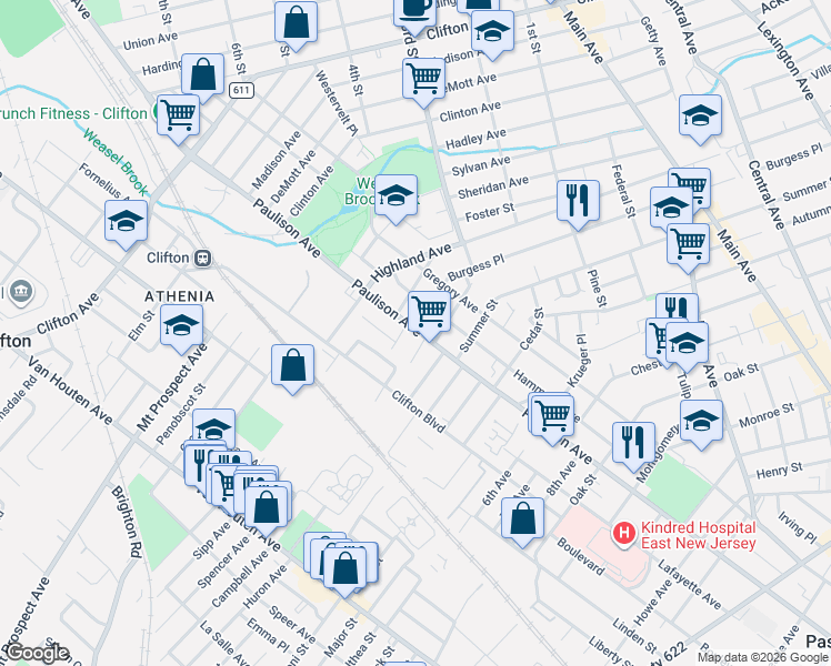 map of restaurants, bars, coffee shops, grocery stores, and more near 638 Paulison Avenue in Clifton