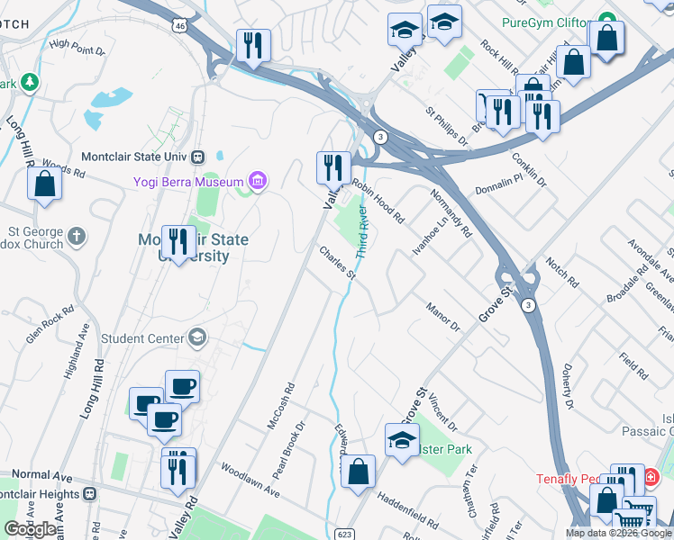 map of restaurants, bars, coffee shops, grocery stores, and more near 15 Charles Street in Clifton