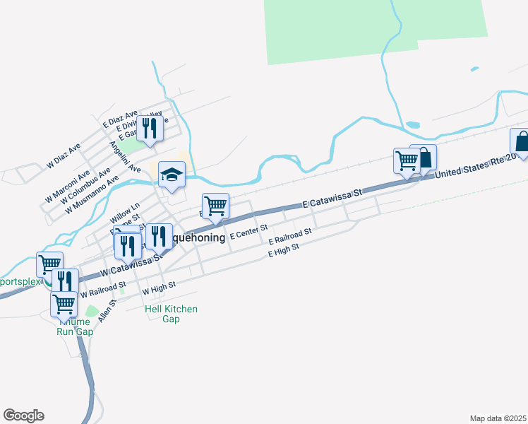 map of restaurants, bars, coffee shops, grocery stores, and more near 202 East Catawissa Street in Nesquehoning