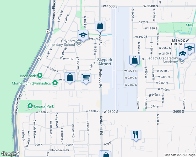 map of restaurants, bars, coffee shops, grocery stores, and more near 1814 West 2300 South in Woods Cross