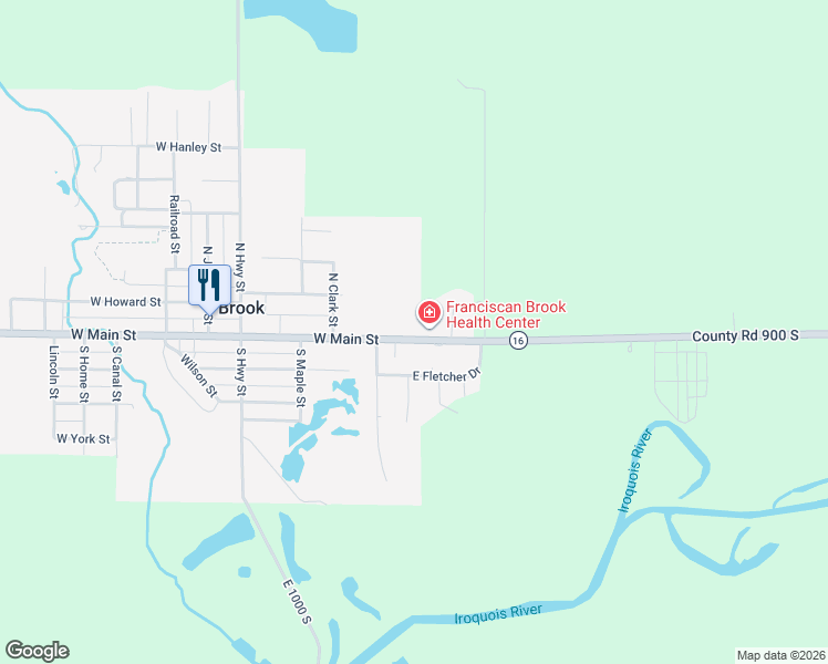 map of restaurants, bars, coffee shops, grocery stores, and more near 416 East Main Street in Brook