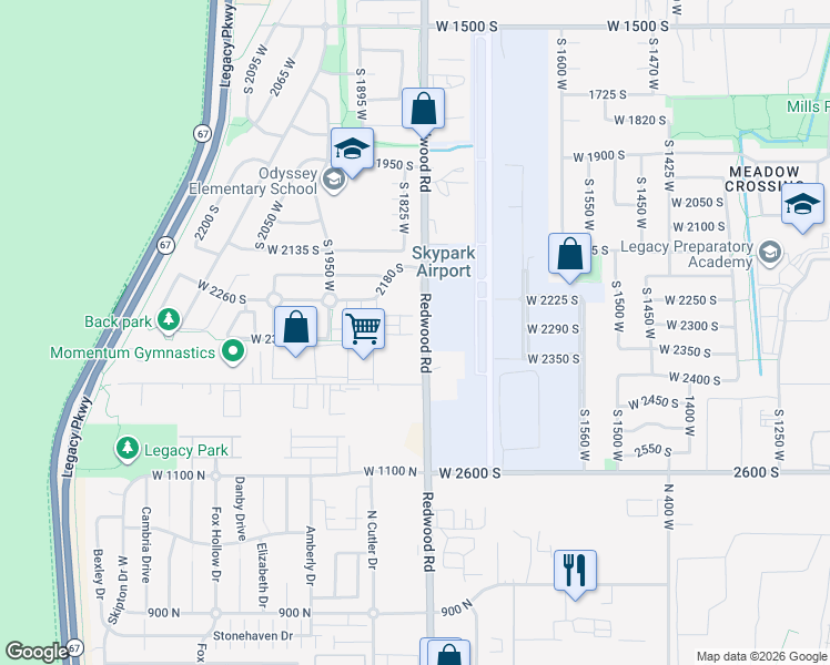 map of restaurants, bars, coffee shops, grocery stores, and more near 1814 West 2300 South in Woods Cross