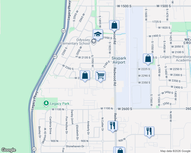 map of restaurants, bars, coffee shops, grocery stores, and more near 1933 West 2295 South in Woods Cross