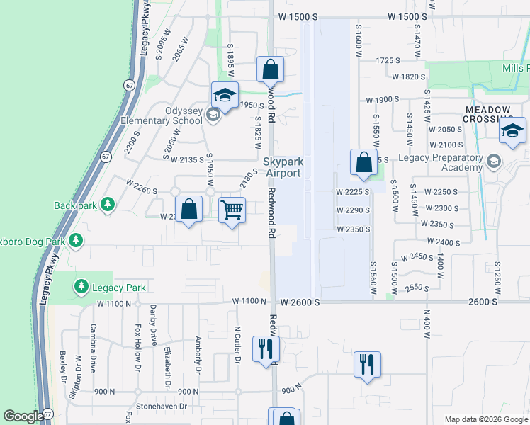 map of restaurants, bars, coffee shops, grocery stores, and more near 1814 West 2300 South in Woods Cross