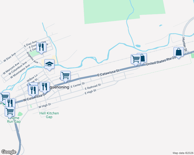map of restaurants, bars, coffee shops, grocery stores, and more near 355 East Catawissa Street in Nesquehoning