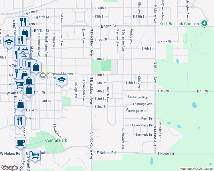 map of restaurants, bars, coffee shops, grocery stores, and more near 942 East 5th Street in York