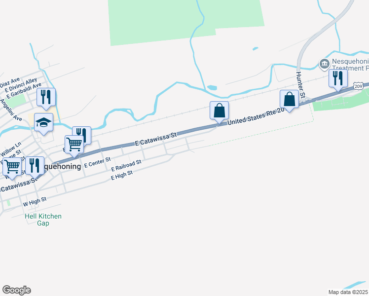 map of restaurants, bars, coffee shops, grocery stores, and more near 564 East Railroad Street in Nesquehoning