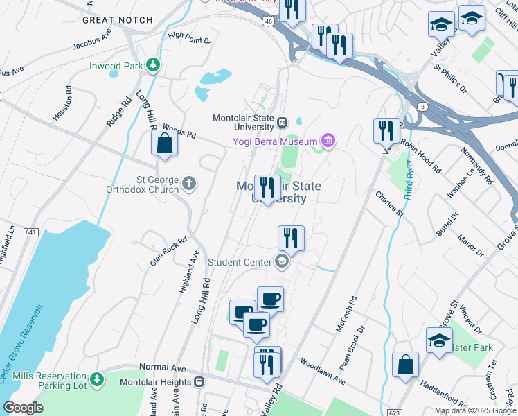 map of restaurants, bars, coffee shops, grocery stores, and more near 1 Normal Avenue in Montclair