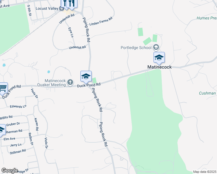 map of restaurants, bars, coffee shops, grocery stores, and more near 312 Duck Pond Road in Locust Valley