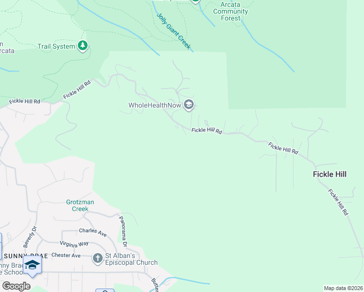 map of restaurants, bars, coffee shops, grocery stores, and more near 1603 Fickle Hill Road in Arcata