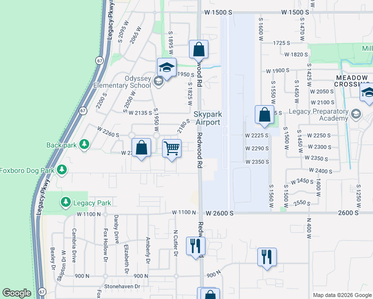 map of restaurants, bars, coffee shops, grocery stores, and more near 1844 West 2300 South in Woods Cross