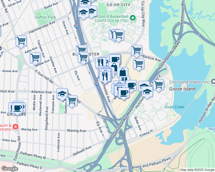 map of restaurants, bars, coffee shops, grocery stores, and more near 260 Baychester Avenue in The Bronx