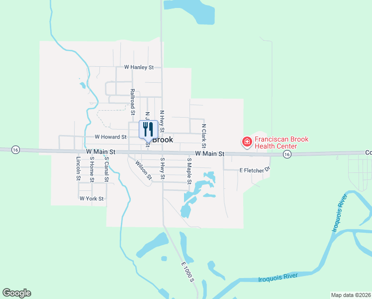map of restaurants, bars, coffee shops, grocery stores, and more near 132 East Main Street in Brook