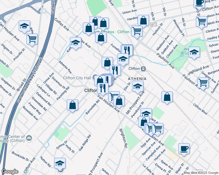 map of restaurants, bars, coffee shops, grocery stores, and more near 847 Clifton Avenue in Clifton