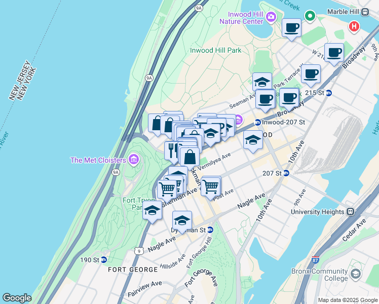 map of restaurants, bars, coffee shops, grocery stores, and more near in New York
