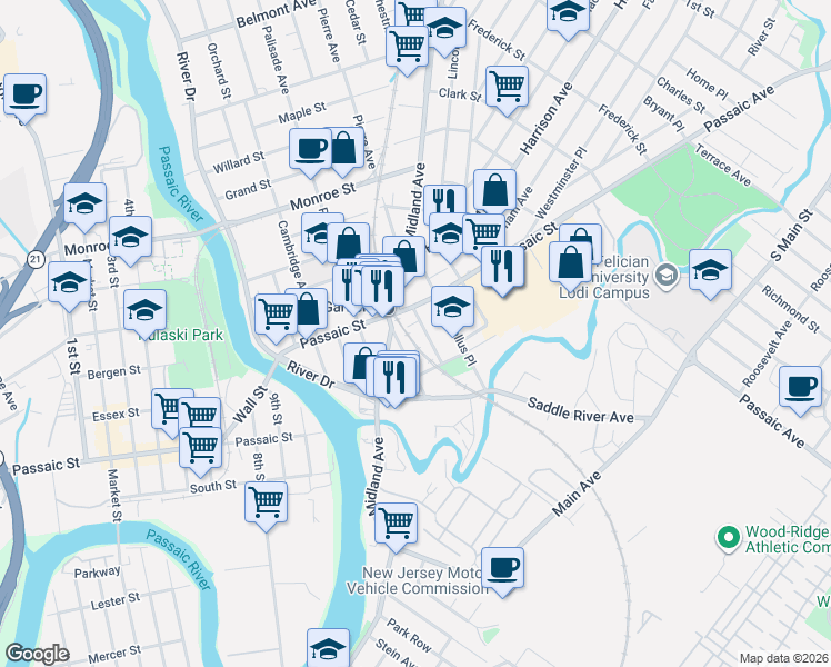 map of restaurants, bars, coffee shops, grocery stores, and more near in Garfield
