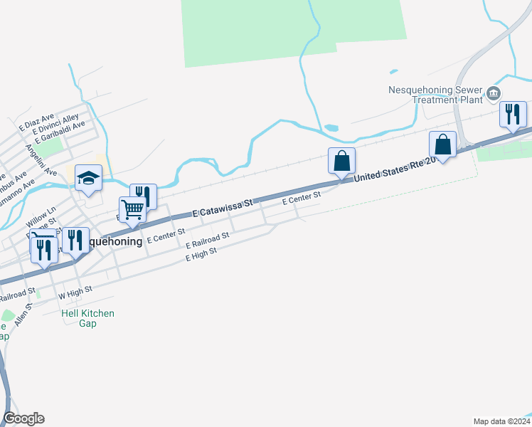 map of restaurants, bars, coffee shops, grocery stores, and more near 505 East Center Street in Nesquehoning