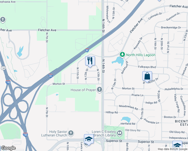 map of restaurants, bars, coffee shops, grocery stores, and more near 1271 Hawkfly Road in Lincoln